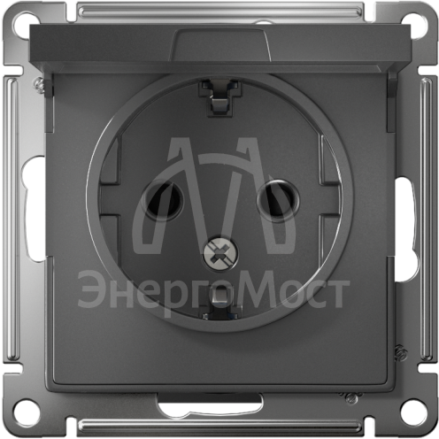 Механизм розетки 1-м СП AtlasDesign 16А IP20 с заземл. защ. шторки с крышкой сталь SchE ATN000946