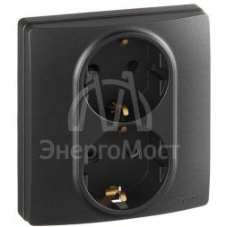 Розетка 2-м СП Etika 2К+З 16А защ. шторки с заземл. безвинт. зажимы в сборе антрацит Leg 672633