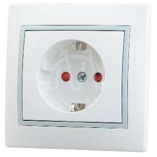 Розетка 1-м СП Мира защ. шторки керам. с заземл. бел./сер. LEZARD 701-0215-124
