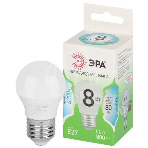 Лампа светодиодная GREEN LINE P45-8W-840-E27 GL 8Вт шар 4000К яркий свет бел. E27 Эра Б0067073