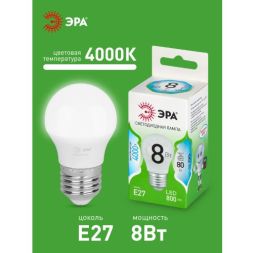 Лампа светодиодная GREEN LINE P45-8W-840-E27 GL 8Вт шар 4000К яркий свет бел. E27 Эра Б0067073