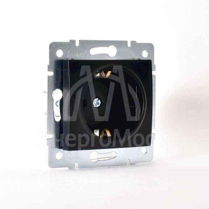 Механизм розетки 1-м СП KARINA защ. шторки с заземл. термопласт черн. бархат LEZARD 707-4288-124B