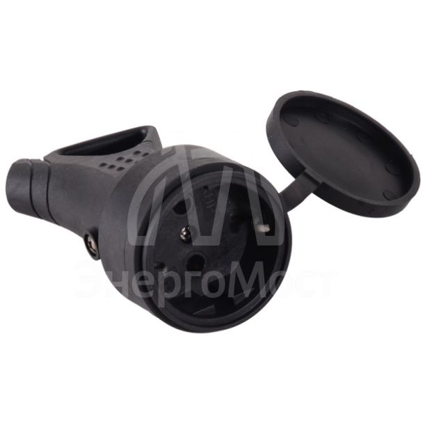 Розетка кабельная с крышкой с/з, каучук IP44 16А Вихрь