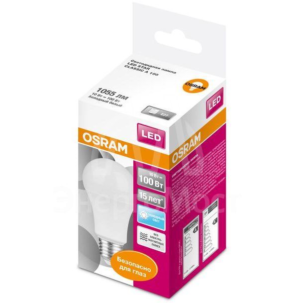 Лампа светодиодная LED STAR CLASSIC A 100 10W/840 10Вт грушевидная 4000К нейтр. бел. E27 1055лм 220-240В матов. пласт. OSRAM 4058075086678