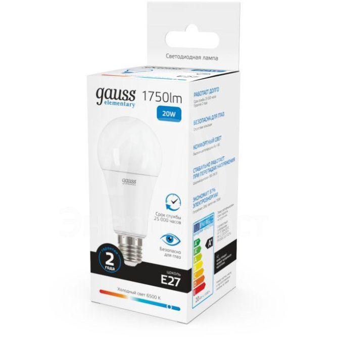 Лампа светодиодная Elementary A60 20Вт грушевидная 6500К холод. бел. E27 1750лм 180-240В Gauss 23239