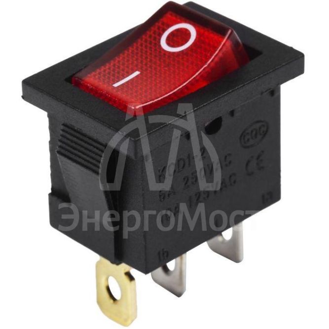 Выключатель клавишный 24В 15А (3с) ON-OFF красн. с подсветкой Mini Rexant 36-2165