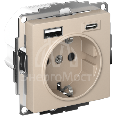 Розетка AtlasDesign 16А с 2-мя заряд. устройствами USB тип A+C 5В/2.4А/3.0А 2х5В/1.5А механизм песочн. SE ATN001232