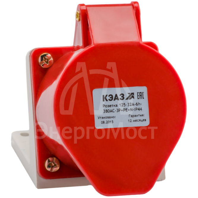 Розетка 115 16А 3P+PE+N 380В AC 6ч IP44 для монтажа на поверхность КЭАЗ 222755