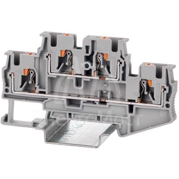 Клемма двухуровневая зажим push-in 4 точки подключения 4кв.мм сер. DKC VPRTT-4-GY