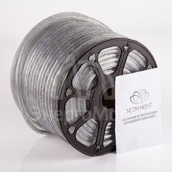 Шнур светодиодный Дюралайт фиксинг круглый 13мм 2Вт/м 220В IP54 бел. (уп.100м) NEON-NIGHT 121-125-6