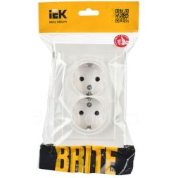 Розетка 2-м СП BRITE РС12-3-БрБ 16А в сборе с заземл. без защ. шторок бел. IEK BR-R21-16-K01-F
