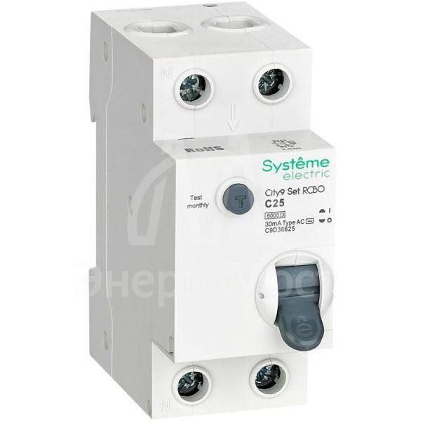 Выключатель автоматический диф.тока (АВДТ) 1P+N С 25А 6кА 30мА тип-AС 230В City9 Set SE C9D36625