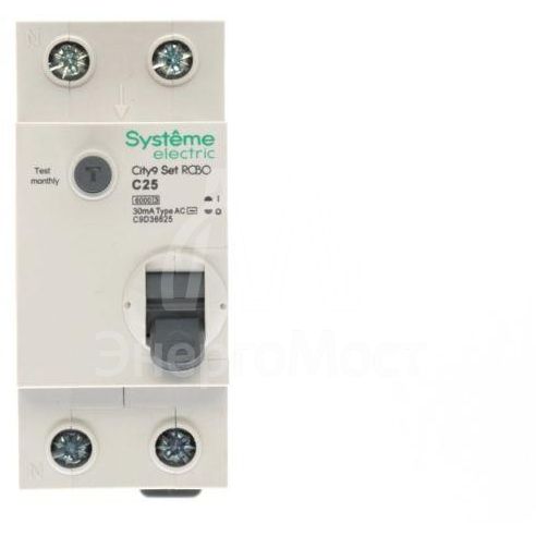 Выключатель автоматический диф.тока (АВДТ) 1P+N С 25А 6кА 30мА тип-AС 230В City9 Set SE C9D36625