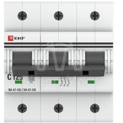 Выключатель автоматический модульный 3п C 125А 15кА ВА 47-125 PROxima EKF mcb47125-3-125C