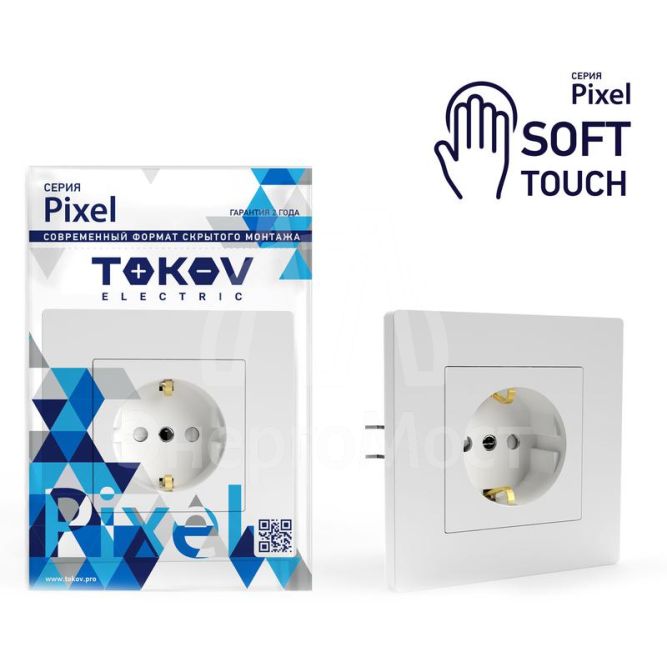 Розетка 1-м СП Pixel 16А IP20 с заземл. защ. шторки в сборе айс TOKOV ELECTRIC TKE-PX-R1FZSF-C34