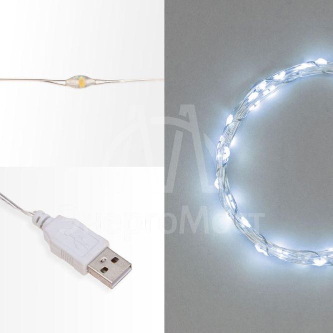 Гирлянда светодиодная &amp;quot;Роса&amp;quot; 5м 50LED бел. 0.5Вт IP20 USB Neon-Night 315-965