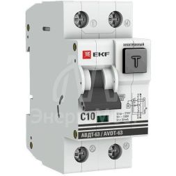 Выключатель автоматический дифференциального тока 1п+N 2мод. С 10А 30мА тип А 6кА АВДТ-63 (электрон.) PROxima EKF DA63-10-30e