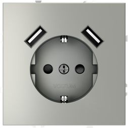 Розетка 1-м СП S70 16А с USB A+A с заземл. защ. шторки механизм сталь Voltum VLS040405