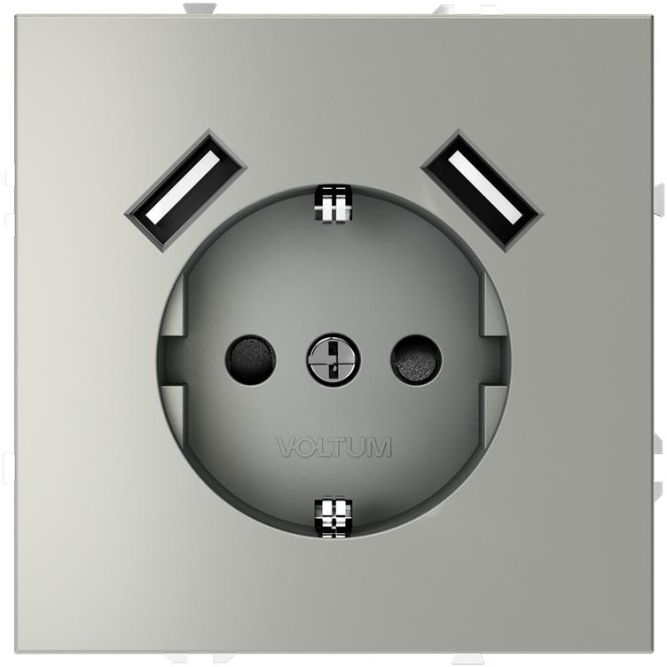 Розетка 1-м СП S70 16А с USB A+A с заземл. защ. шторки механизм сталь Voltum VLS040405