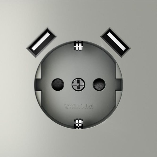 Розетка 1-м СП S70 16А с USB A+A с заземл. защ. шторки механизм сталь Voltum VLS040405