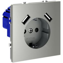 Розетка 1-м СП S70 16А с USB A+A с заземл. защ. шторки механизм сталь Voltum VLS040405