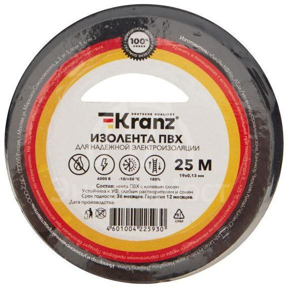 Изолента ПВХ 0.13х19мм 25м черн. (уп.5шт) Kranz KR-09-2206