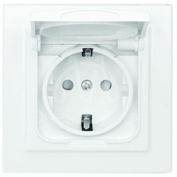 Розетка 1-м СП Минск 16А IP44 с заземл. защ. шторки с крышкой бел. EKF ERR16-029-100-44