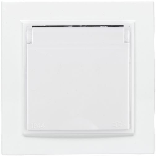 Розетка 1-м СП Минск 16А IP44 с заземл. защ. шторки с крышкой бел. EKF ERR16-029-100-44