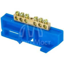 Шина нулевая N 6х9 6 отвер. латунь син. изолятор на DIN-рейку PROxima EKF sn0-63-06-d