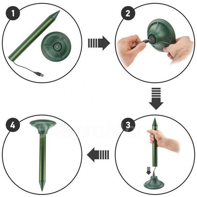 Отпугиватель кротов ультразвуковой солнечная батарея R30 Rexant 71-0007