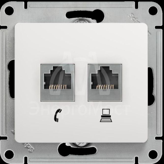 Механизм розетки комп. + телеф. 2-м СП Glossa RJ11 + RJ45 бел. SchE GSL000185