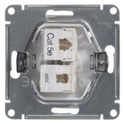 Механизм розетки комп. + телеф. 2-м СП Glossa RJ11 + RJ45 бел. SchE GSL000185