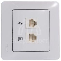 Механизм розетки комп. + телеф. 2-м СП Glossa RJ11 + RJ45 бел. SchE GSL000185
