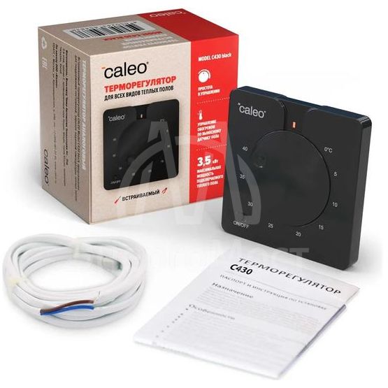 Терморегулятор C430 black встраиваемый аналоговый 3.5кВт CALEO 0К-00000791