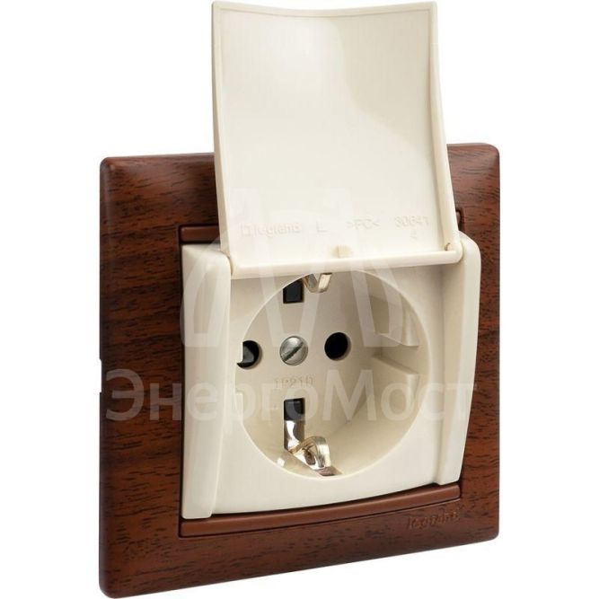 Механизм розетки 1-м СП Valena с защ. крышкой защ. шторки с заземл. сл. кость Leg 774322