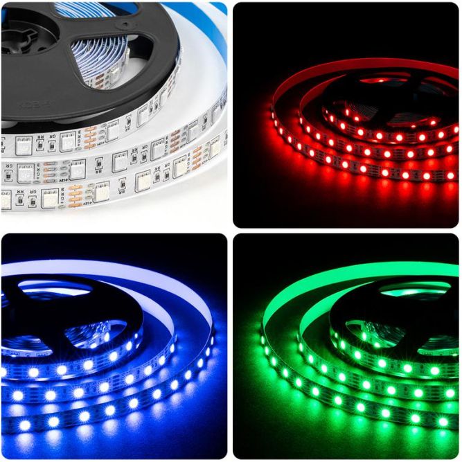 Лента светодиодная 12В 14.4Вт/м RGB smd5050 60д/м IP20 подложка 10мм (уп.5м) OGM LSE-271