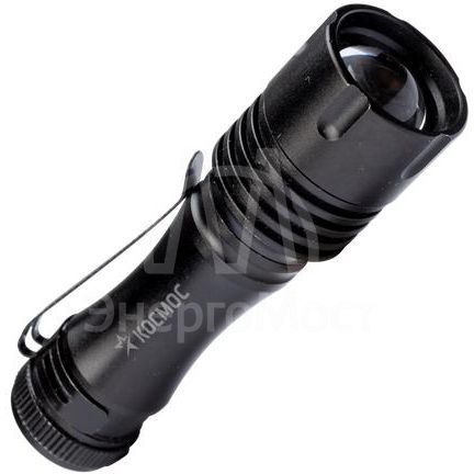 Фонарь ручной 1ВтLED с линзой с зумом 1xAA корпус алюминий зажим для крепления КОСМОС KOS105B