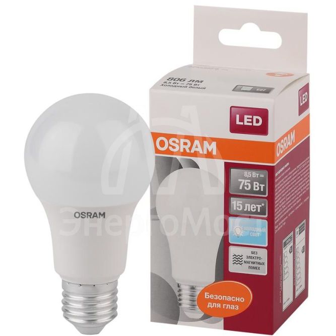 Лампа светодиодная LED STAR CLASSIC A 75 8.5W/840 8.5Вт грушевидная 4000К нейтр. бел. E27 806лм 220-240В матов. пласт. OSRAM 4058075086647