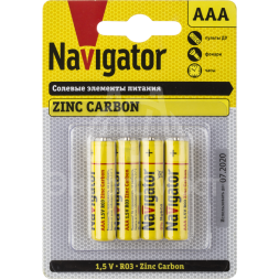 Элемент питания солевой AAA/R03 94 767 NBT-NS-AAA/R03-BP4 (блист.4шт) Navigator 94767