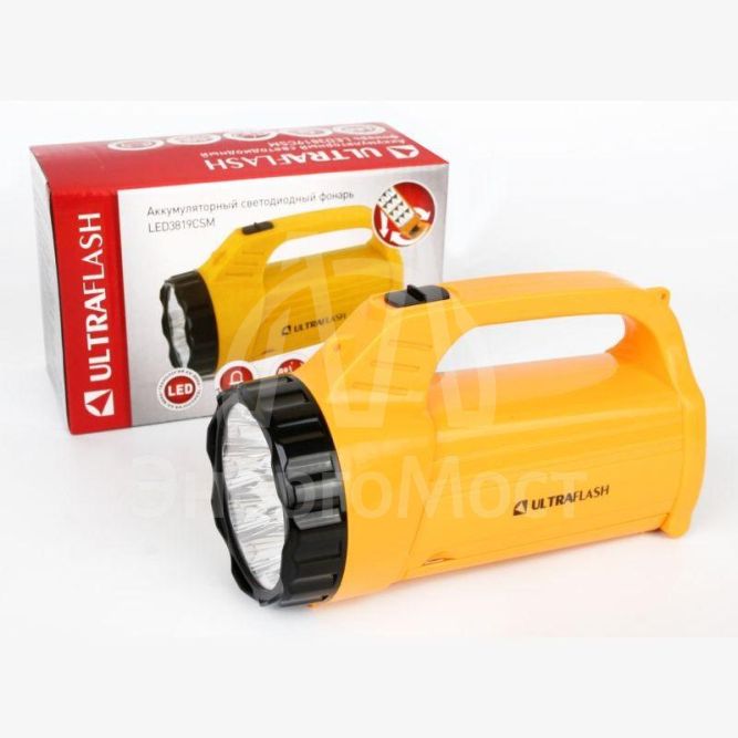 Фонарь LED3819CSM (аккум 220В желт. 9LED +12SMD LED 2 режима SLA) Ultraflash 12102/12860