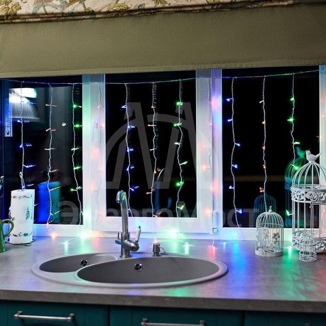 Гирлянда &amp;quot;Светодиодный дождь&amp;quot; с контроллером 1.5х1м 96LED мульти. прозр. провод 8Вт 230В IP20 NEON-NIGHT 235-029