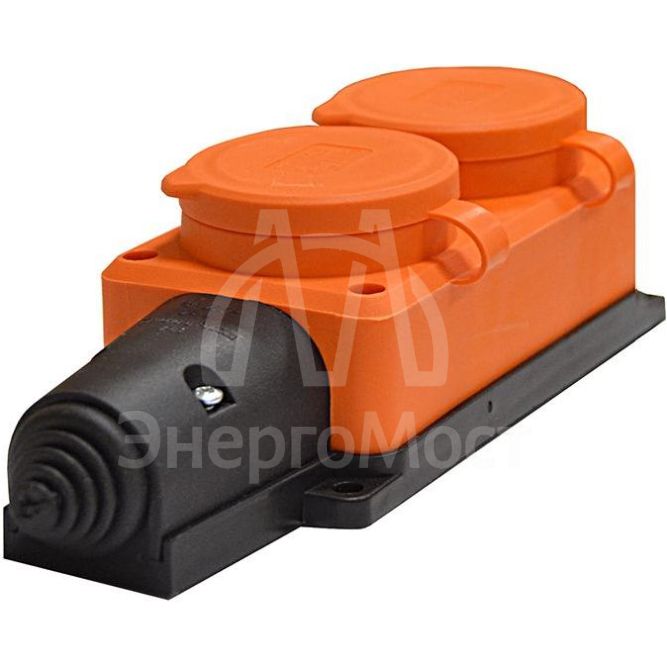 Колодка 2-м 1-ф с заглушками &amp;quot;КОМПАКТ&amp;quot; каучук оранж. Universal 3033