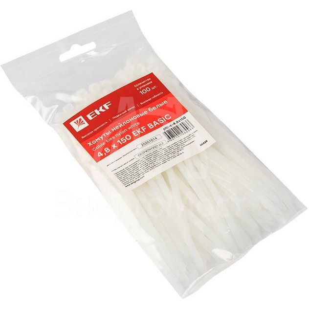 Хомут кабельный 4.8х150 нейл. бел. (уп.100шт) EKF plc-c-4.8x150