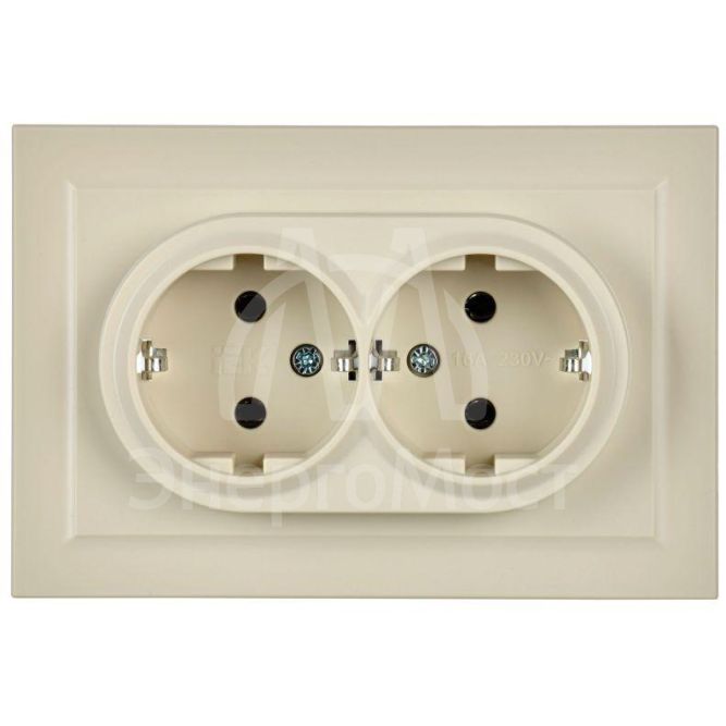 Розетка 2-м СП BRITE РС12-3-БрКр 16А в сборе с заземл. без защ. шторок беж. IEK BR-R21-16-K10-F