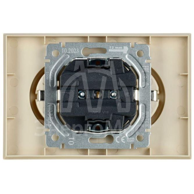 Розетка 2-м СП BRITE РС12-3-БрКр 16А в сборе с заземл. без защ. шторок беж. IEK BR-R21-16-K10-F