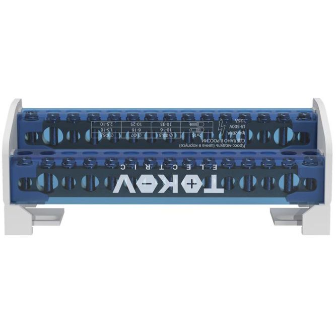 Шина на DIN-рейку в корпусе (кросс-модуль) 2 группы по 15 отверстий 125А TOKOV ELECTRIC TKE-DBTB-125-2-15/L+PEN