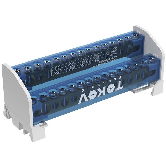 Шина на DIN-рейку в корпусе (кросс-модуль) 2 группы по 15 отверстий 125А TOKOV ELECTRIC TKE-DBTB-125-2-15/L+PEN