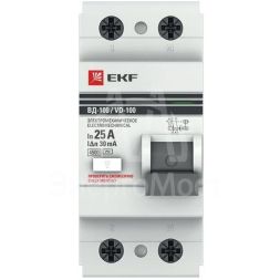 Выключатель дифференциального тока (УЗО) 2п 25А 30мА тип AC ВД-100 (электромех.) PROxima EKF elcb-2-25-30-em-pro
