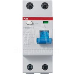 Выключатель дифференциального тока (УЗО) 2п 16А 10мА тип AC F202 ABB 2CSF202001R0160