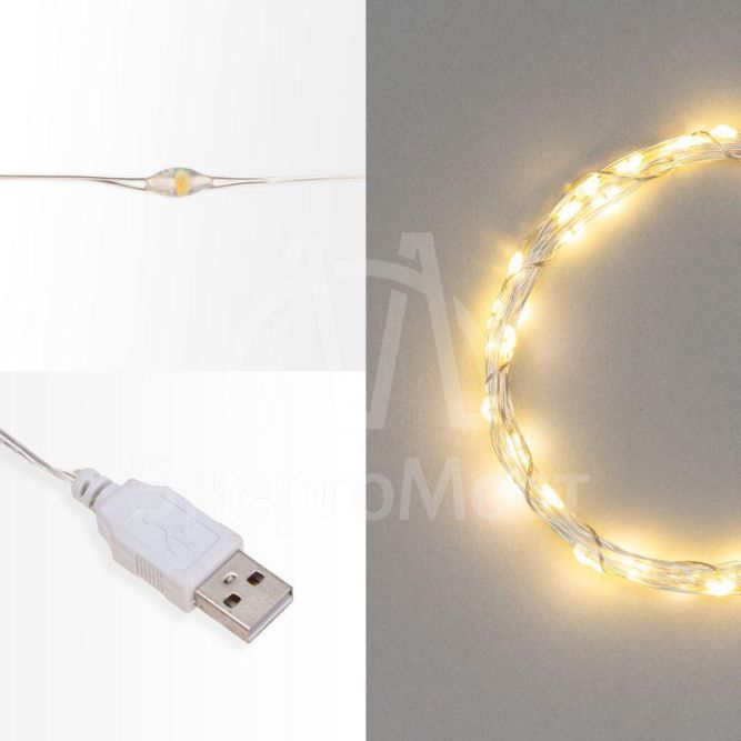 Гирлянда светодиодная &amp;quot;Роса&amp;quot; 5м 50LED тепл. бел. 0.5Вт IP20 USB Neon-Night 315-966